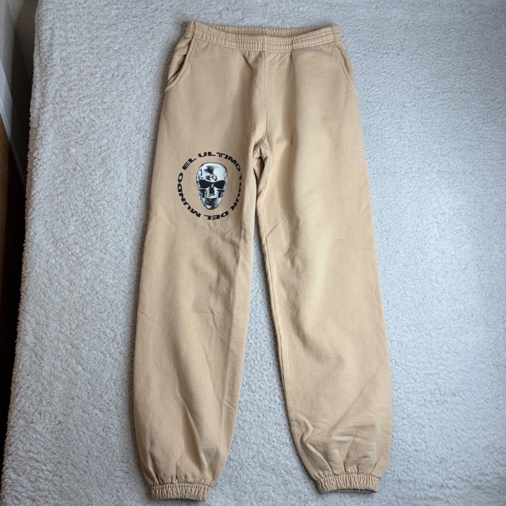 Bad Bunny El Ultimo Tour Del Mundo Sweatpants Tan Beige Skull Graphic Mens S